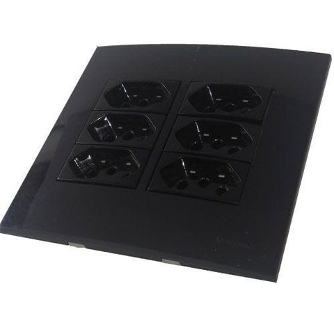 Conjunto 4x4" Linha Ebony Sleek Alto Brilho - 6 Tomadas 2p+t 10 A