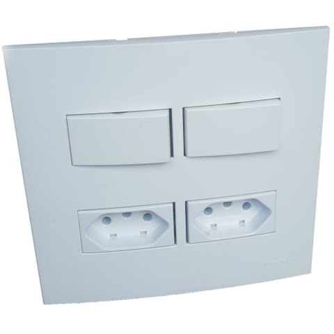 Conjunto 4x4" linha Clean Branco - 2 Tomadas 2p+t 20 A+2 Interruptor Simples separados