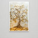 Ver imagem 3 de Quadro Décor Árvore 3d com Ondas Flores Brancas Folhas Douradas Sala Quarto Casa Escritório