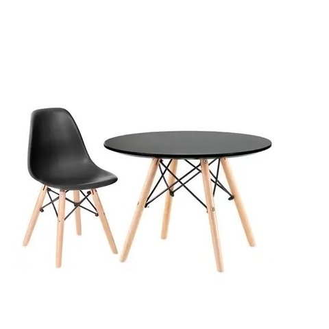 CONJUNTO INFANTIL MESA EAMES PRETA 60CM COM 1 CADEIRA PRETA