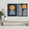 Kit 2 Quadros Minimalistas Abstratos Azul e Amarelo 33x24cm:madeira Branca - 2