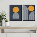 Ver imagem 2 de Kit 2 Quadros Minimalistas Abstratos Azul e Amarelo 33x24cm:madeira Branca