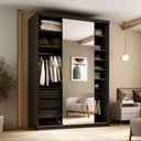 Ver imagem 1 de Closet Solteiro 1 Porta de Correr com Espelho 3 Gavetas 139cm Mdf Sonni R02 Preto - Lyam Decor