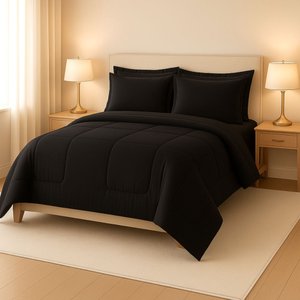 Kit Edredom Aconchego Casa Dona Dupla Face Casal Queen 6 Pçs com Lençol Preto