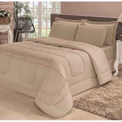 Kit Edredom Aconchego Casa Dona Dupla Face Casal Queen 6 Pçs com Lençol Bege