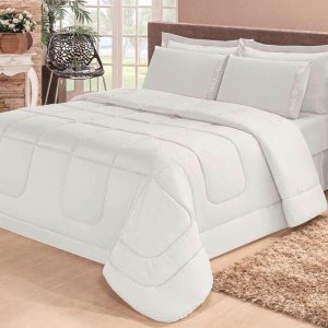 Kit Edredom Aconchego Casa Dona Dupla Face Casal Queen 6 Pçs com Lençol Branco