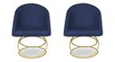 Ver imagem 1 de Kit 2 Poltronas Cadeiras de Jantar Luxo Estofada Base Metal Dourado Sala Cozinha Recepção Suede Azul