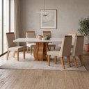 Ver imagem 1 de Sala de Jantar 6 Cad Estofadas Riviera e Mesa com Tampo de Vidro Nuance Cinamomo Yescasa