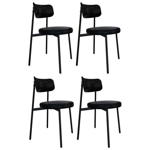 Cadeira de Jantar Estofada Kit 4 Nyka M25 Sintético Preto - Mpozenato