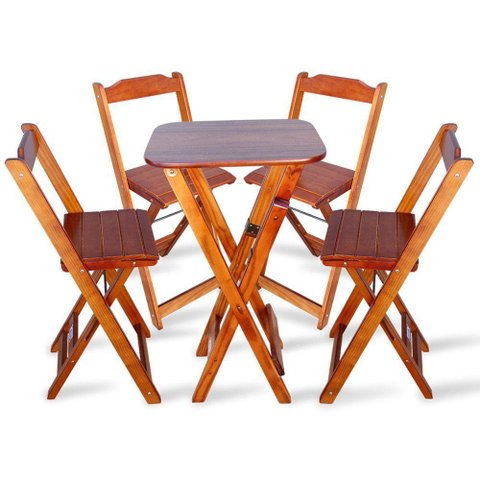 Conjunto De Bistro Com 4 Cadeiras Dobravel Imbuia Cor: Marrom