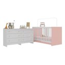 Ver imagem 1 de Berço 3 em 1 para Colchão 130 X 60cm com Cômoda Doce de Leite Multimóveis Branco Rosa