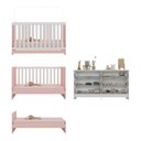 Ver imagem 3 de Berço 3 em 1 para Colchão 130 X 60cm com Cômoda Doce de Leite Multimóveis Branco Rosa