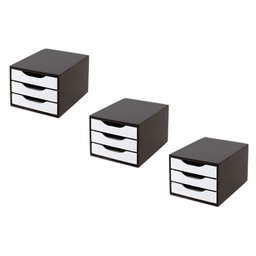 Conj. 3 Caixa Arquivo Gaveteiro em MDF Black Piano com 3 Gavetas Brancas Souza Referência 3338 - 2