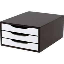 Conj. 3 Caixa Arquivo Gaveteiro em MDF Black Piano com 3 Gavetas Brancas Souza Referência 3338 - 1