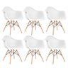 Kit 6 Cadeiras Charles Eames Eiffel Daw com Braços - Base de Madeira Clara - Branco - 1