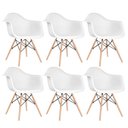 Ver imagem 1 de Kit 6 Cadeiras Charles Eames Eiffel Daw com Braços - Base de Madeira Clara - Branco