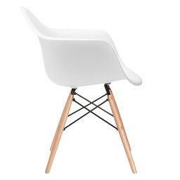 Kit 6 Cadeiras Charles Eames Eiffel Daw com Braços - Base de Madeira Clara - Branco - 3