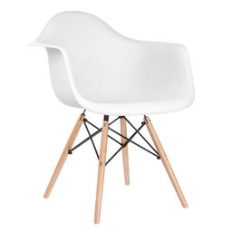 Kit 6 Cadeiras Charles Eames Eiffel Daw com Braços - Base de Madeira Clara - Branco - 2