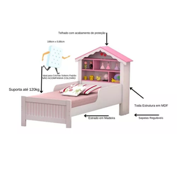 Cama Infantil Play Solteiro Princesa Menina com colchão - 3