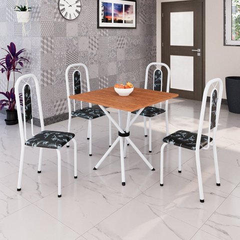 Conjunto Sala de Jantar com 4 Cadeiras Lívia Branco/Preto
