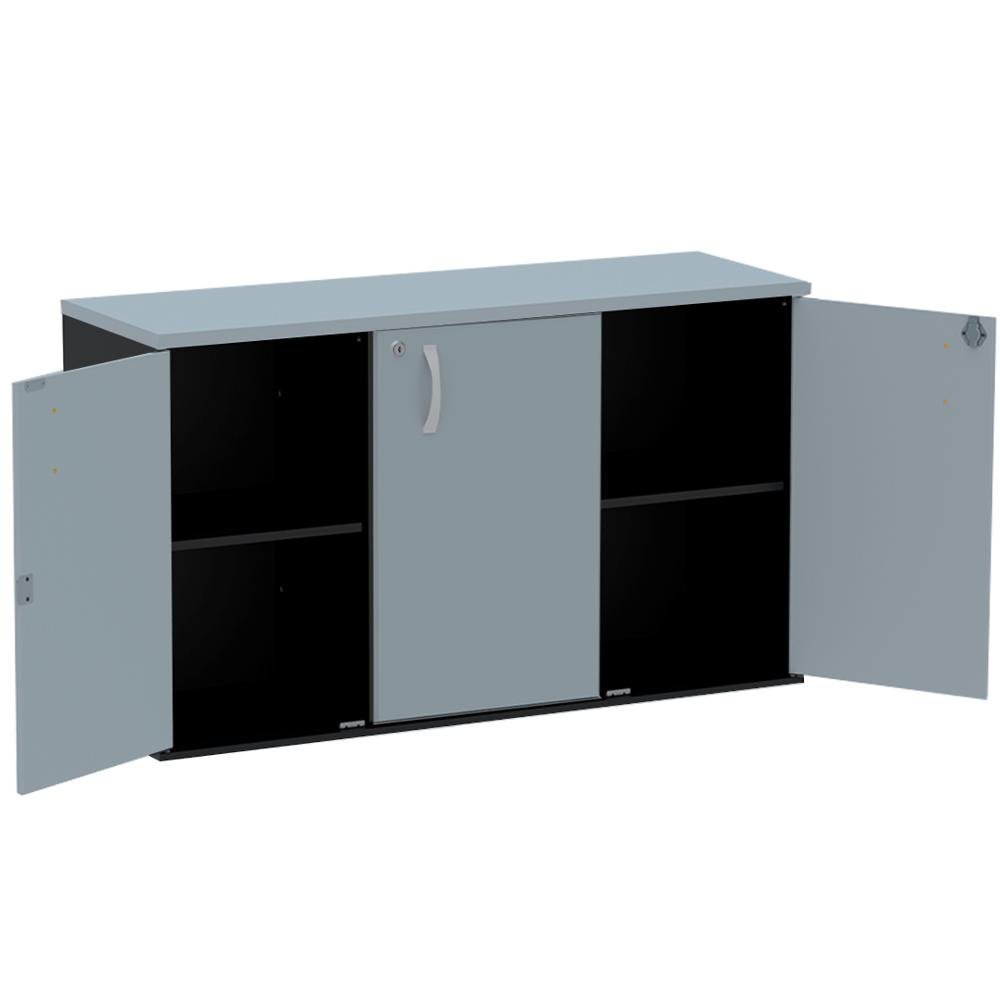 Armário Baixo Credenza PE25 Pandin 121,50 cm (largura) em MDP Cor Cinza e Preto com Três Portas - 2