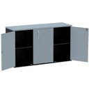 Ver imagem 2 de Armário Baixo Credenza PE25 Pandin 121,50 cm (largura) em MDP Cor Cinza e Preto com Três Portas