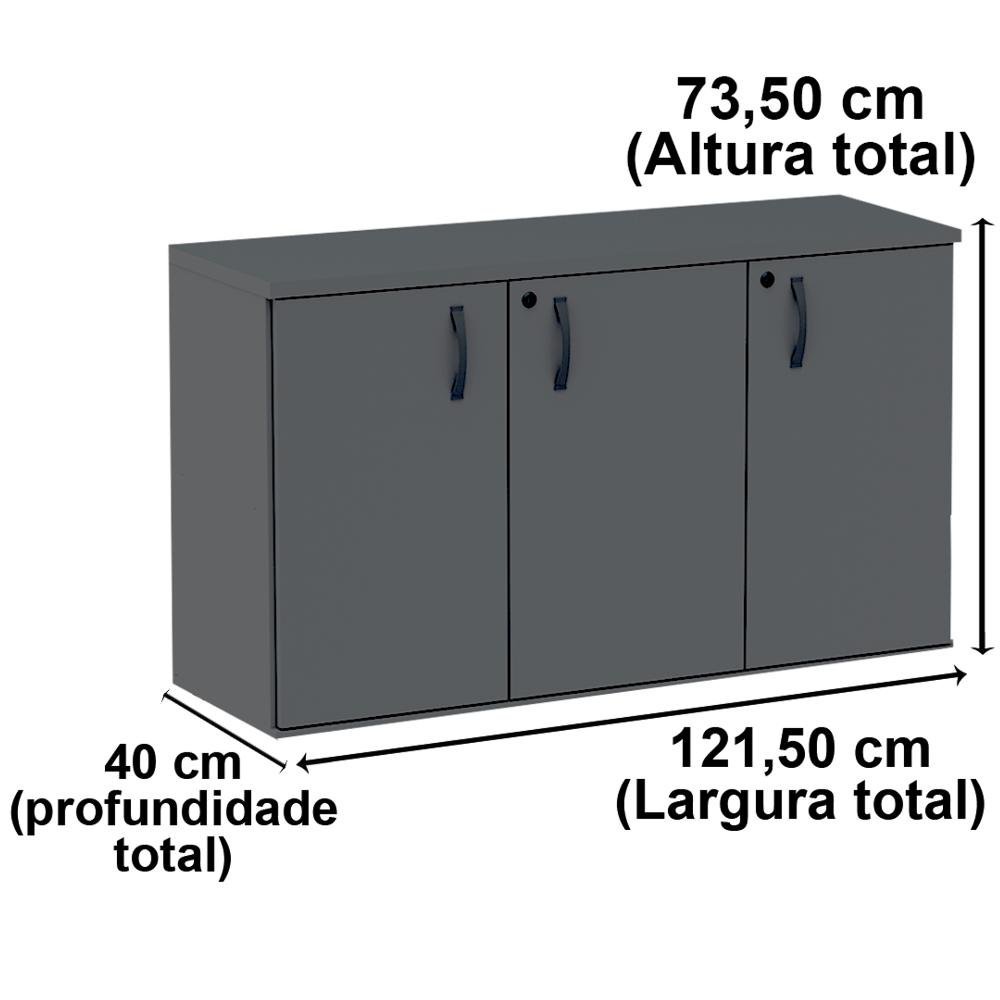 Armário Baixo Credenza PE25 Pandin 121,50 cm (largura) em MDP Cor Cinza e Preto com Três Portas - 4