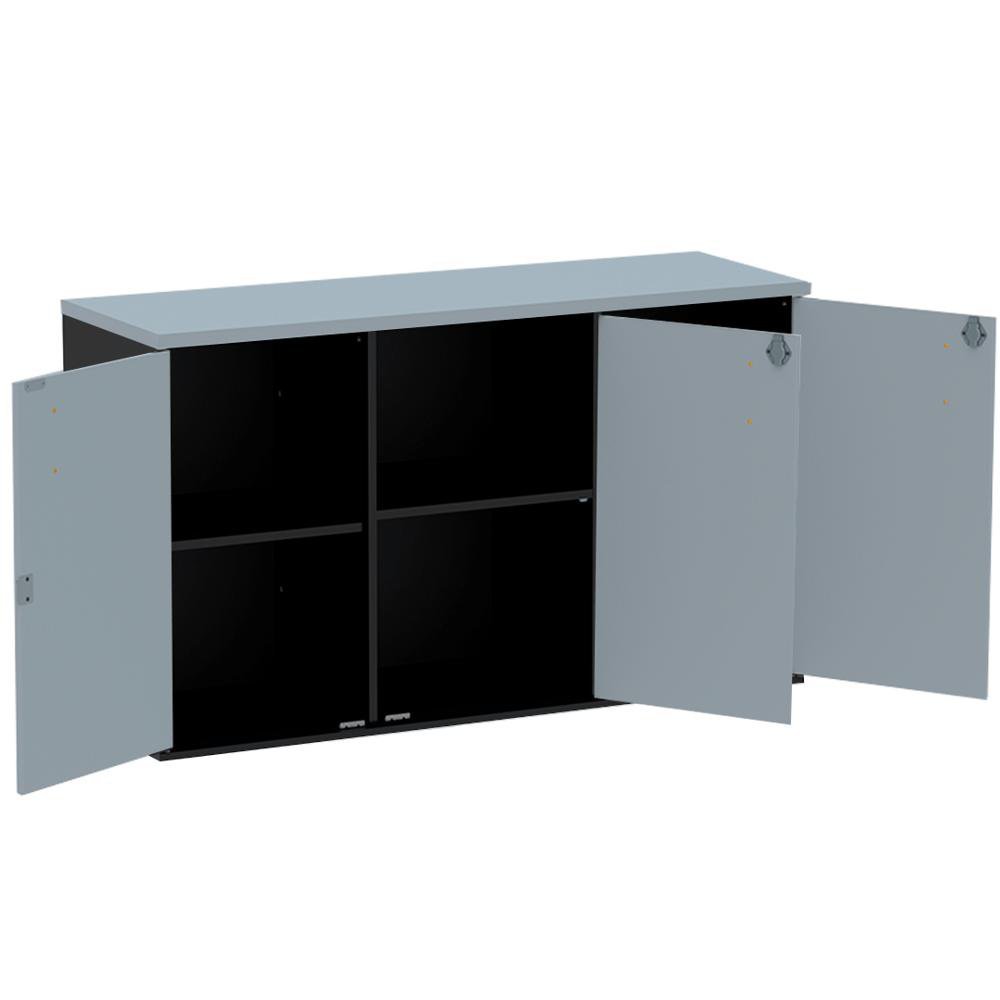 Armário Baixo Credenza PE25 Pandin 121,50 cm (largura) em MDP Cor Cinza e Preto com Três Portas - 3