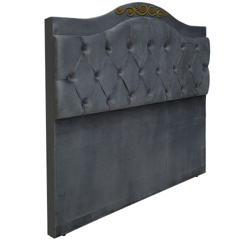 Cabeceira Cama Queen Botões Detalier Provençal Grafite Suede com Pés 120 Rbl