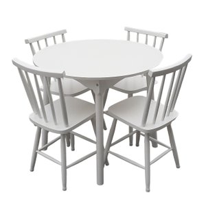 Jogo de Jantar Colonial Brisa Mesa 90 Cm + 04 Cadeiras Branco Rustico