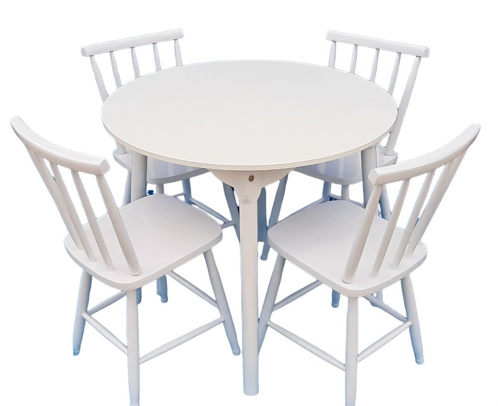 Jogo de Jantar Colonial Brisa Mesa 90 cm + 04 Cadeiras Branco Rustico
