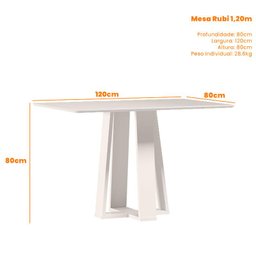 Mesa de Jantar Rubi 120x80 Cm com Vidro Off White – New Ceval - 2