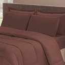 Ver imagem 3 de Kit Edredom Confort Casa Dona Dupla Face Casal Queen 6 Pçs Com Lençol Tabaco