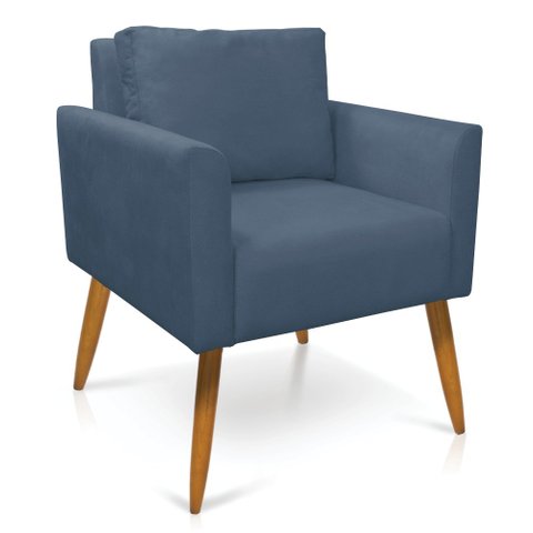 Poltrona Aline Suede Azul Marinho Pés Palito Castanho - D’Rossi