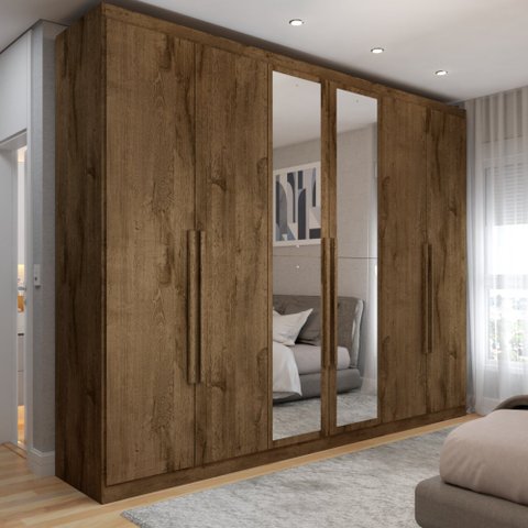 Guarda-roupa Casal Madalena 6 Portas 6 Gavetas 100% Mdf com Espelho - Panorama Móveis