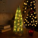 Ver imagem 2 de Kit 2 Mini Pinheiro de Mesa Iluminado 25cm Nevado com LED Sequencial e Base de Madeira