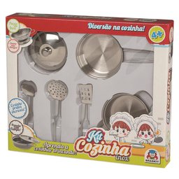 BRINQUEDO COZINHA INOX CONJUNTO PANELA BRASKIT 8905 BRASKIT - 1