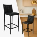 Ver imagem 1 de Banqueta Turquia Alta Corino Preto com Encosto Junco Cozinha Bancada Gourmet Aço