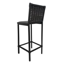 Banqueta Turquia Alta Corino Preto com Encosto Junco Cozinha Bancada Gourmet Aço - 7