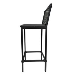Banqueta Turquia Alta Corino Preto com Encosto Junco Cozinha Bancada Gourmet Aço - 6