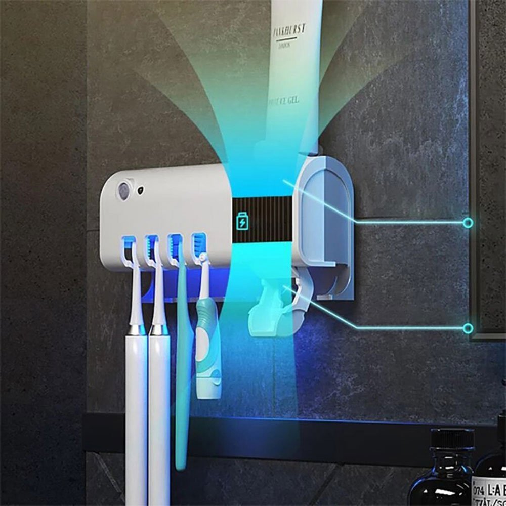 Dispenser Pasta de Dentes Automatico Luz Ultravioleta Suporte Escova de Dentes Elimina Bacterias Ute - 4