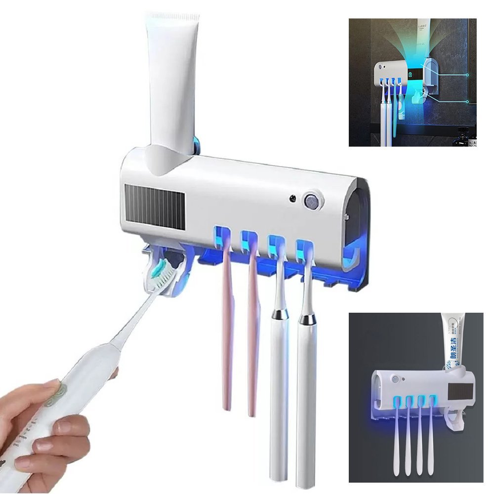 Dispenser Pasta de Dentes Automatico Luz Ultravioleta Suporte Escova de Dentes Elimina Bacterias Ute - 1