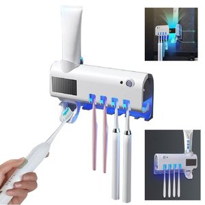 Dispenser Pasta de Dentes Automatico Luz Ultravioleta Suporte Escova de Dentes Elimina Bacterias Ute