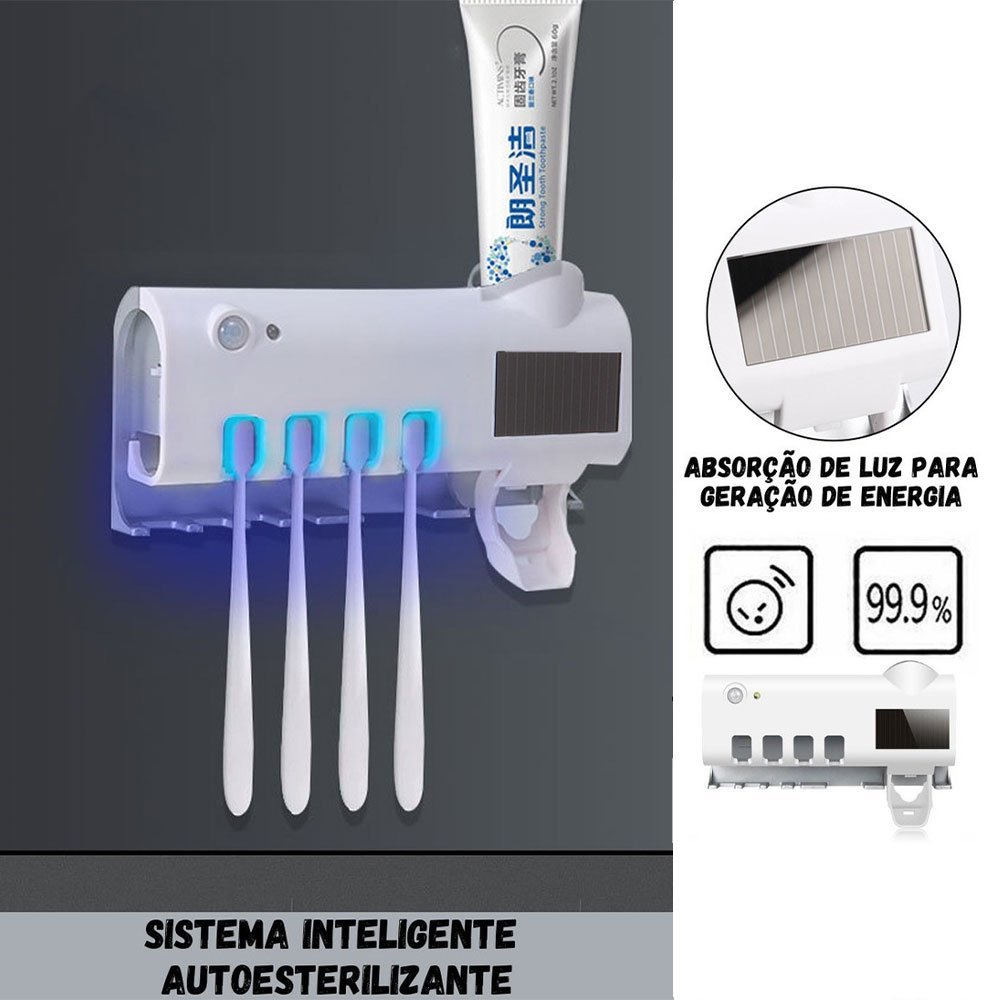 Dispenser Pasta de Dentes Automatico Luz Ultravioleta Suporte Escova de Dentes Elimina Bacterias Ute - 7