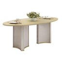Ver imagem 1 de Mesa Multiuso Cozinha Liz C/ Tampo Madeirado C/ Vidro Oval 218x108cm Off White/dourado - Dj Móveis
