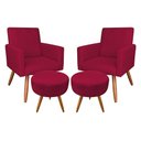 Ver imagem 1 de Kit 2 Poltronas/2 Puffs Redonda Veludo Vermelho