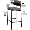 Ver imagem 4 de Kit 03 Banquetas Alta Bar Cozinha Sala de Jantar Aço Preto Kaira C01 Linho Cinza Courino Preto - Lya