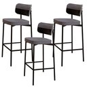 Ver imagem 1 de Kit 03 Banquetas Alta Bar Cozinha Sala de Jantar Aço Preto Kaira C01 Linho Cinza Courino Preto - Lya