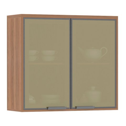 Armário Aéreo 80 Cm 2 Portas de Abrir Vidro Reflecta 1 Prateleira Isa Luciane Móveis