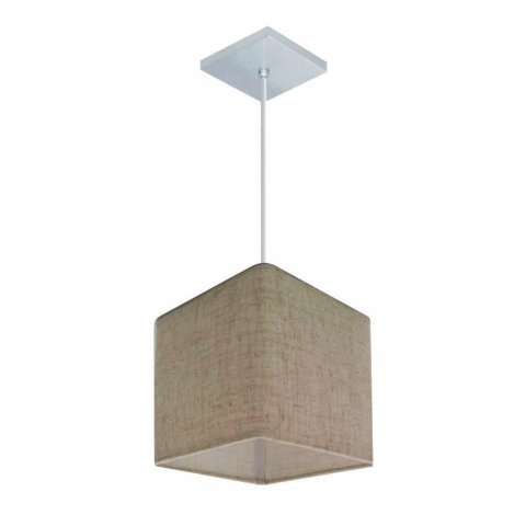 Lustre Pendente Quadrado Md-4223 Cúpula em Tecido 15/13x13cm Rustico Bege - Bivolt